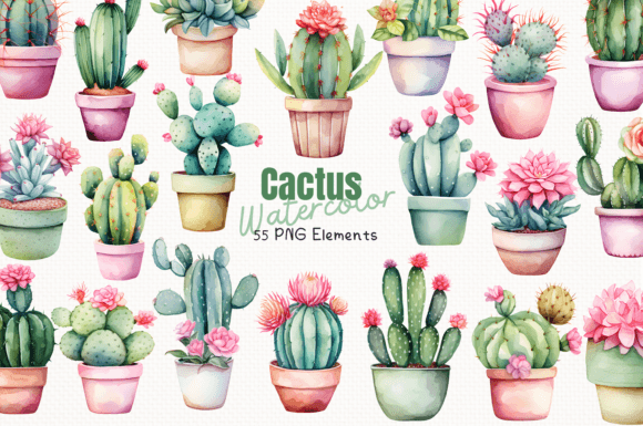 Cactus Watercolor 55 Cliparts Collection Review