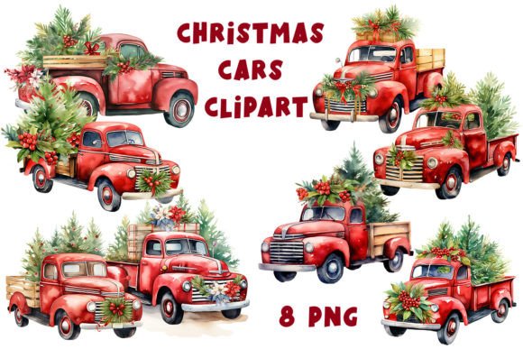 Christmas Cars Watercolor Clipart Guide