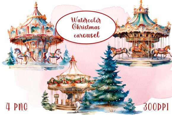 Christmas Horses on a Children’s Carousel