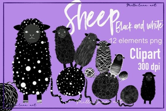 Cute Black and White Sheep Clipart PNG
