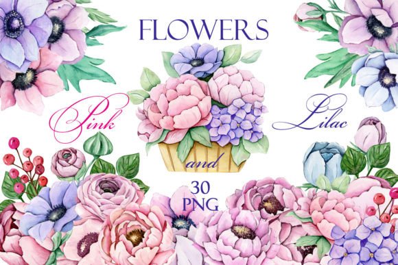 Elevating Digital Design with Pink and Blue Flowers PNG Bouquets