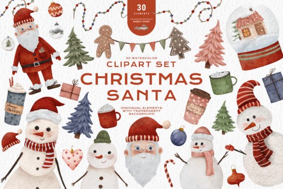 Enhancing Holiday Designs with Watercolor Christmas Santa Snowman PNG Assets