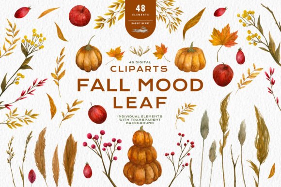 Fall Dried Flowers & Pumpkin Clipart