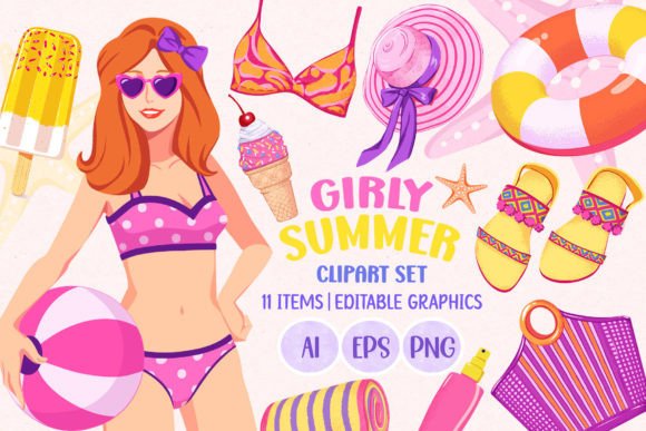 Girly Summer PNG & Vector Clipart Set