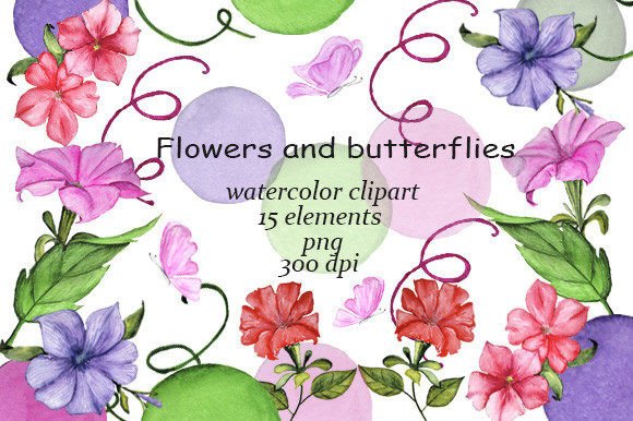 Hand-Painted Watercolor Flowers Clipart PNG