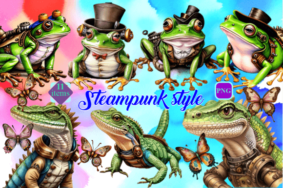 Steampunk Style Frog Butterfly Lizard