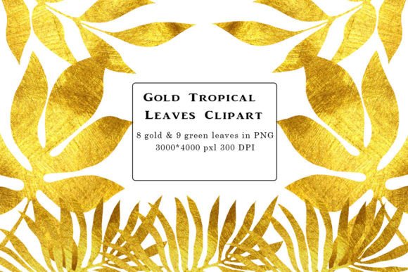 Tropical Leaves Gold Green Clipart PNG Guide