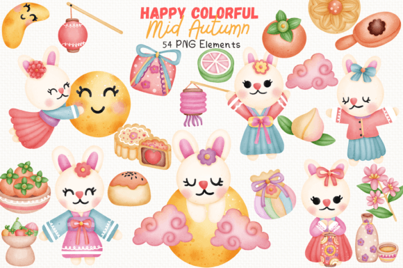 Vibrant Mid-Autumn Clipart Set