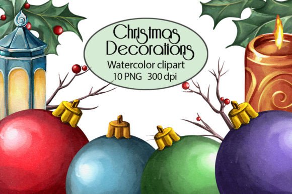 Watercolor Christmas Balls Clipart & Xmas Decor