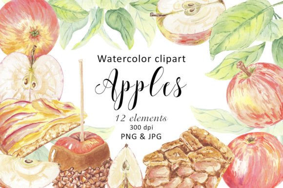 Watercolor Clipart Apples Pie Cake PNG: Elevating Your Creative Projects with Hand-Painted Charm
