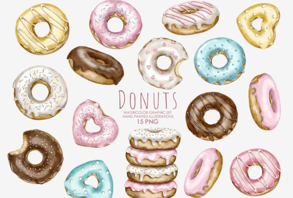 Watercolor Donuts Clipart for Creative Projects